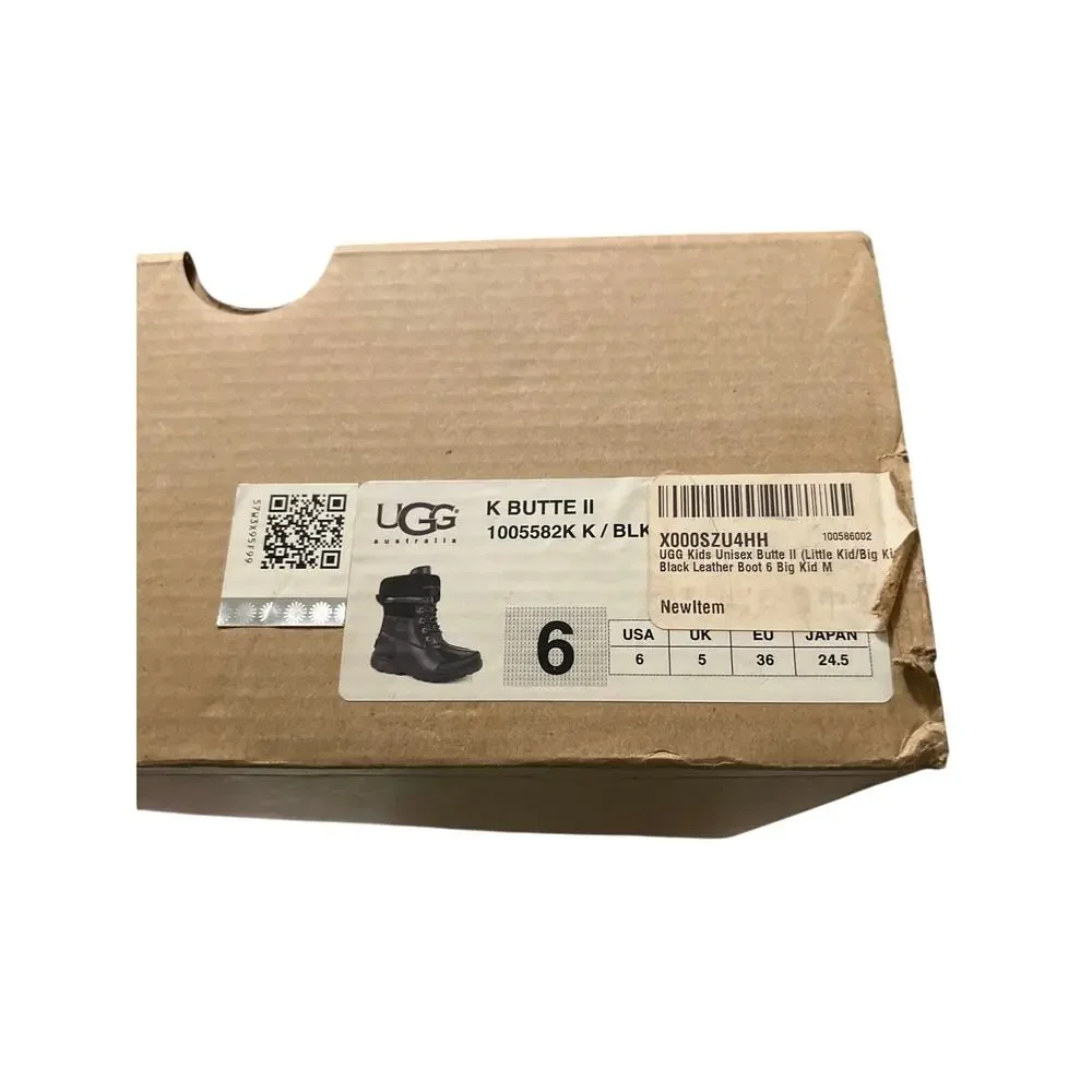 Ugg Kid's Butte II Snow Waterproof Boots Black Big Kid's Size 6 Original Box
